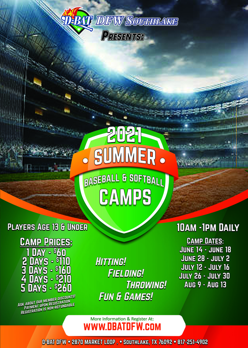 DBAT DFW Southlake 2021 Summer Baseball and Softball Camps